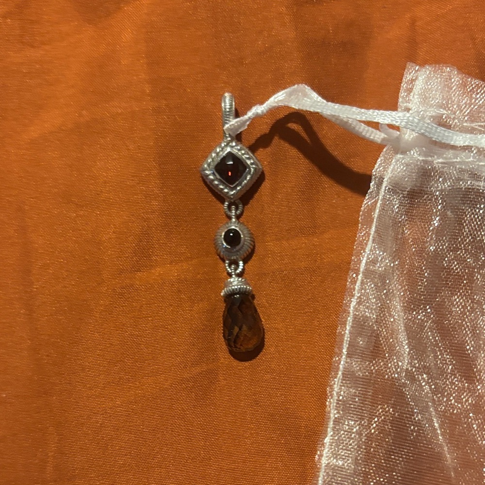 Judith Ripka Silver and Brown Gemstone Necklace